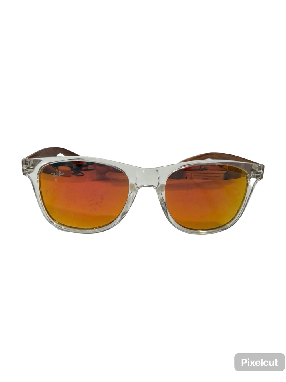 Ray-Ban Clear Frame Sunglasses with Orange-Red Mirrored Lenses